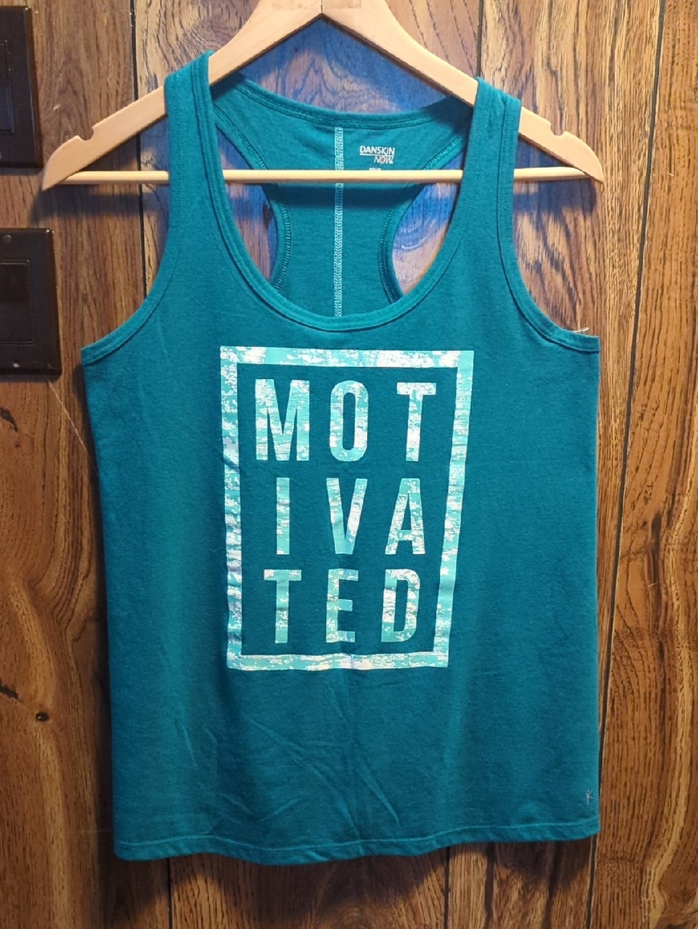 Danskin Now Teal Graphic Racerback Tank with 'MOTIVATED' Print